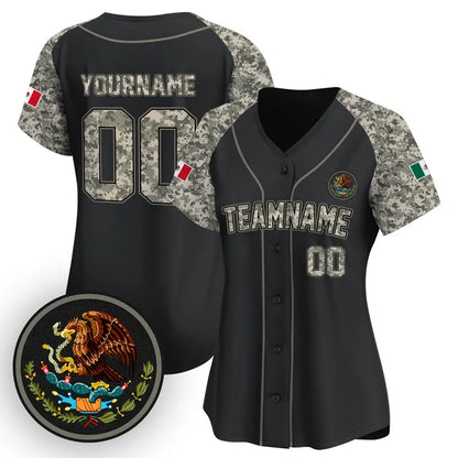 CUSTOM ALTERNATE BLACK CAMO - BLACK MEXICO BASEBALL JERSEY - EMBROIDERED-NQD