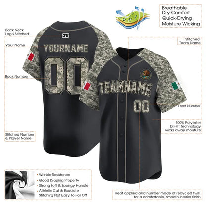 CUSTOM ALTERNATE BLACK CAMO - BLACK MEXICO BASEBALL JERSEY - EMBROIDERED-NQD