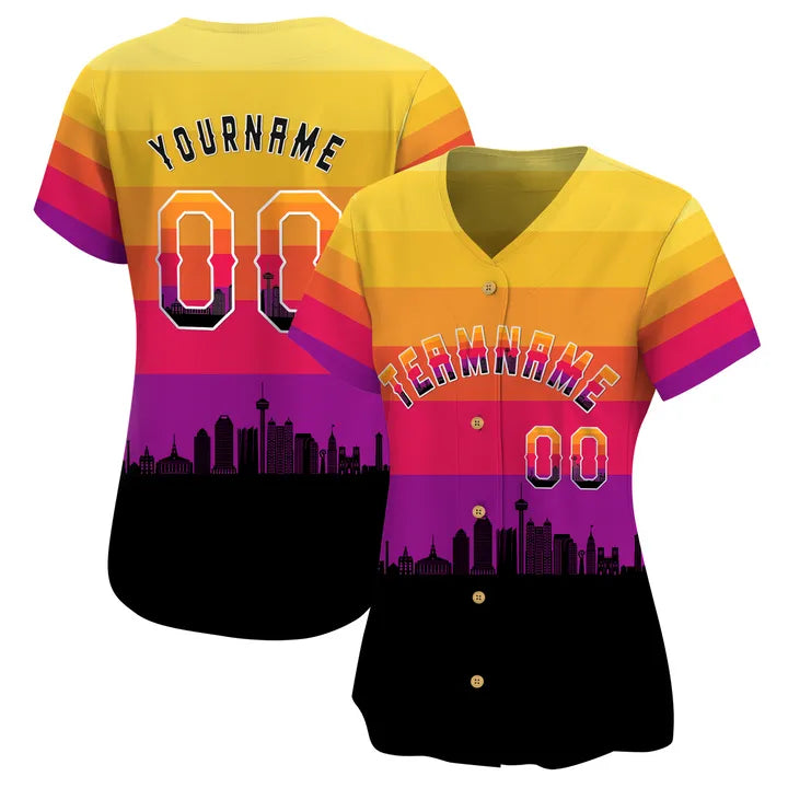 CUSTOM 3D SAN ANTONIO CITY NIGHT PATTERN BASEBALL JERSEY - PRINTED-NQD