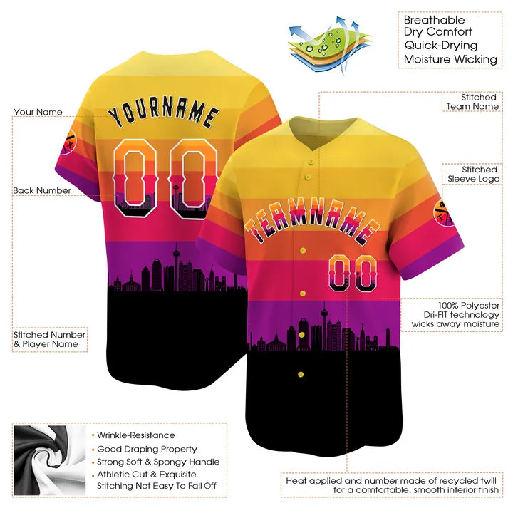 CUSTOM 3D SAN ANTONIO CITY NIGHT PATTERN BASEBALL JERSEY - PRINTED-NQD