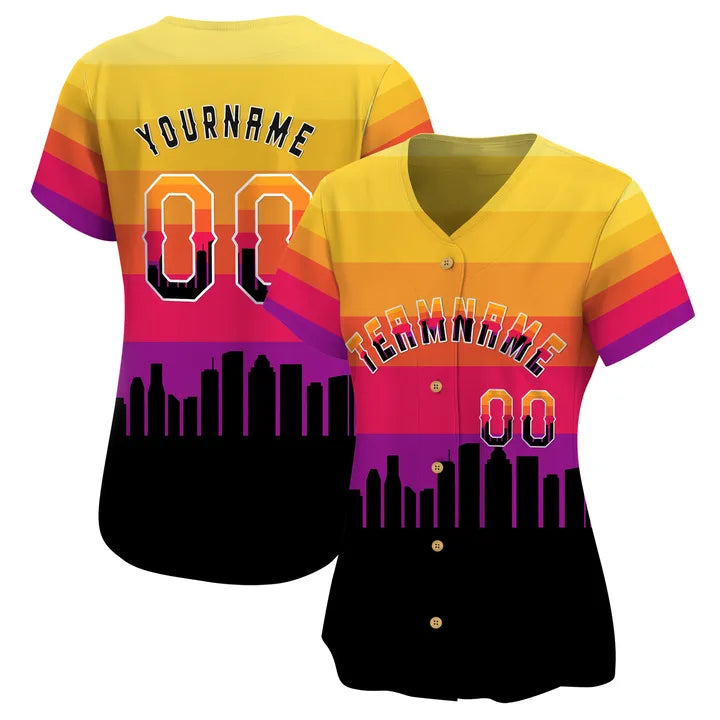 CUSTOM 3D HOUSTON TEXAS CITY NIGHT PATTERN BASEBALL JERSEY - PRINTED-NQD