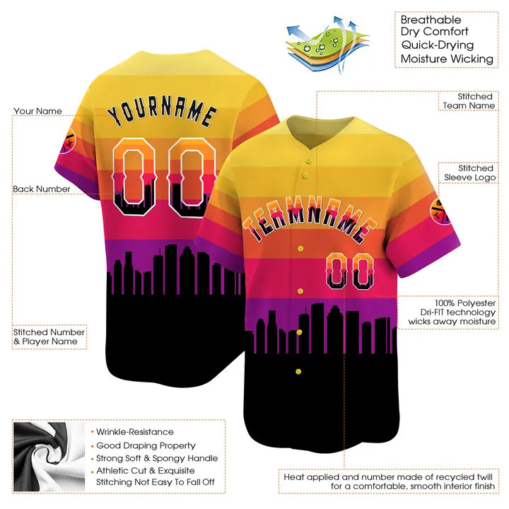 CUSTOM 3D HOUSTON TEXAS CITY NIGHT PATTERN BASEBALL JERSEY - PRINTED-NQD