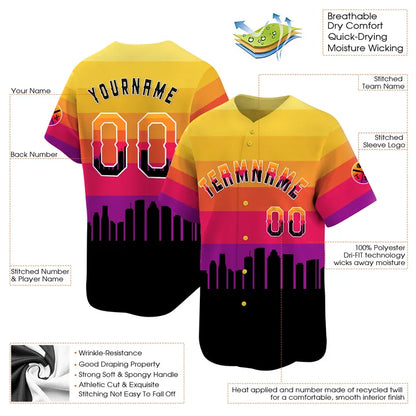 CUSTOM 3D HOUSTON TEXAS CITY NIGHT PATTERN BASEBALL JERSEY - PRINTED-NQD