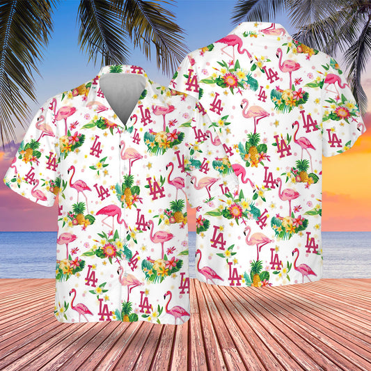 LAD Flamingo Hawaiian Design Button Shirt-NQD